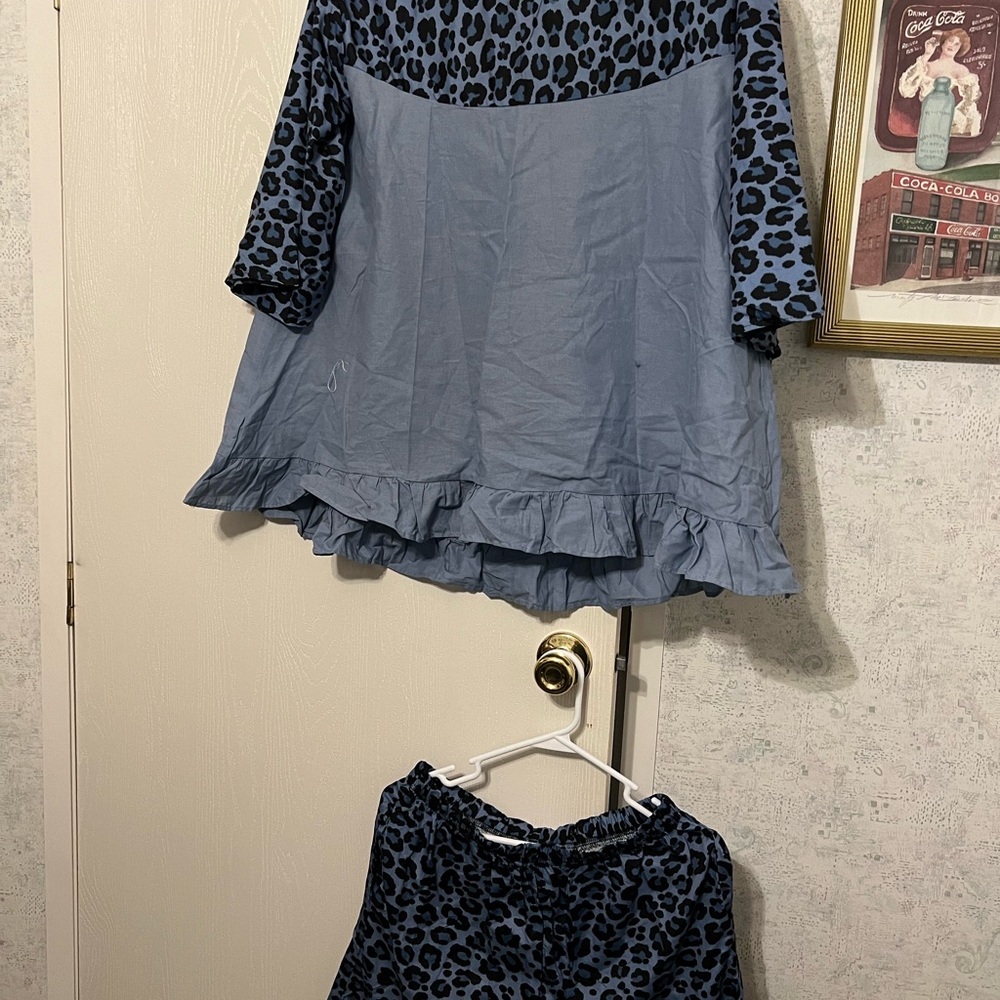 New without tags black and blue leopard print shorts set